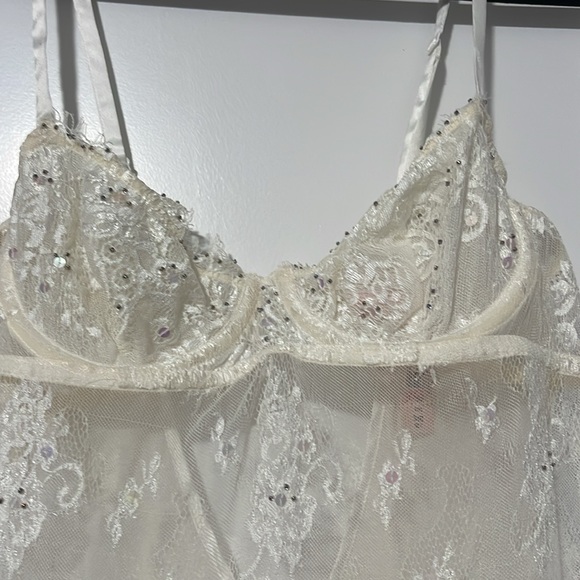 NWT Vintage Sz 34 B white sheer chemise with thong - Picture 2 of 6